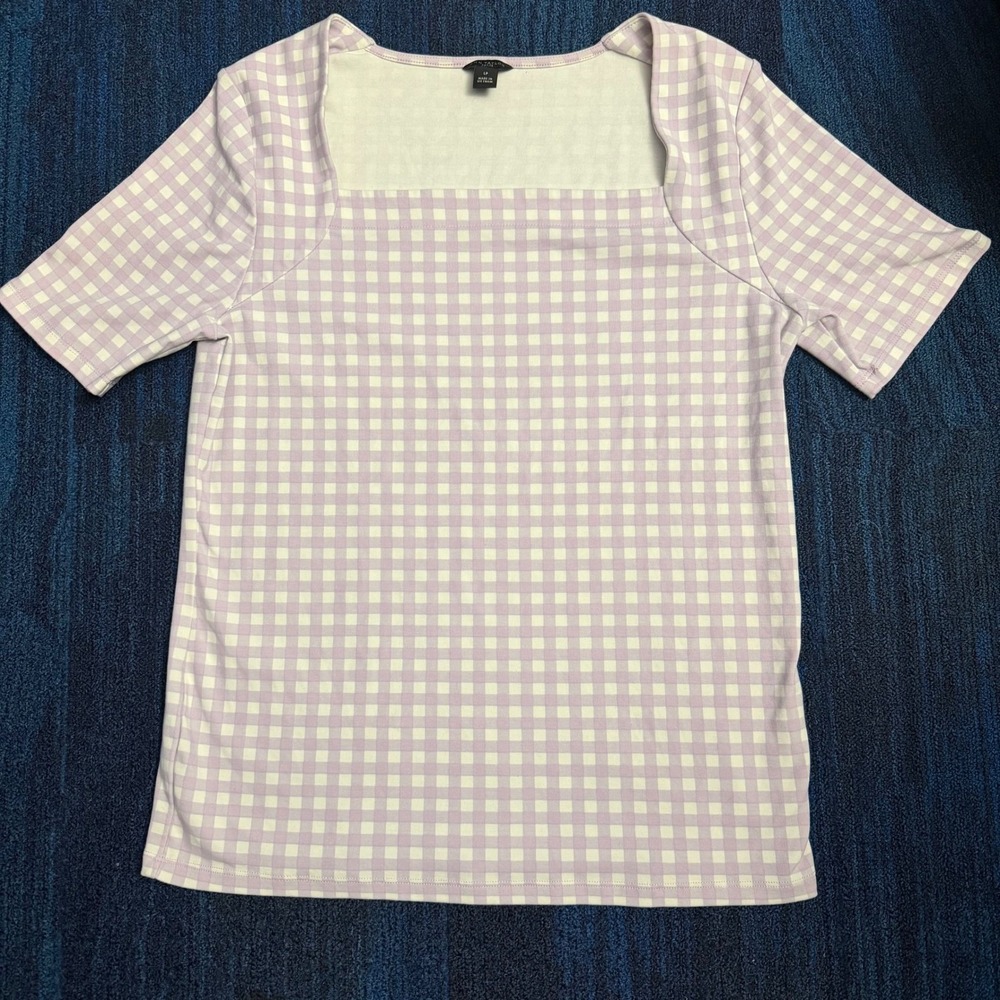 Ann Taylor Petite Lavender Gingham Cottagecore Preppy Square Neck Top Size LP